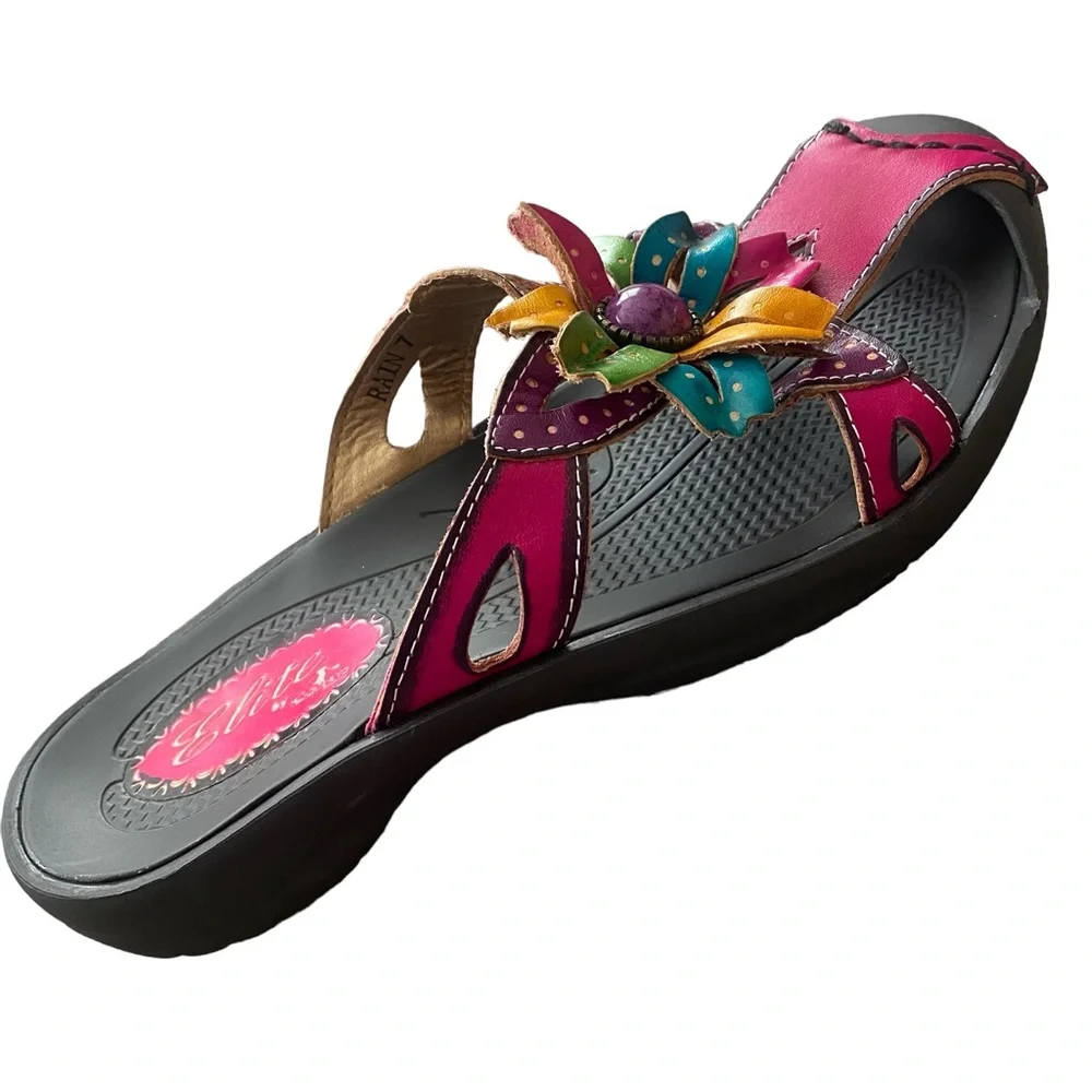 Corkys Elite Floral Leather Mule Close Toed Slide Sandals 7